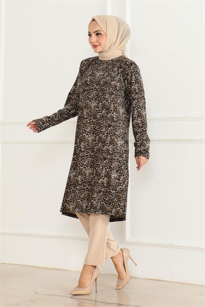 Örme Süet Tunik KAHVERENGİ - Thumbnail