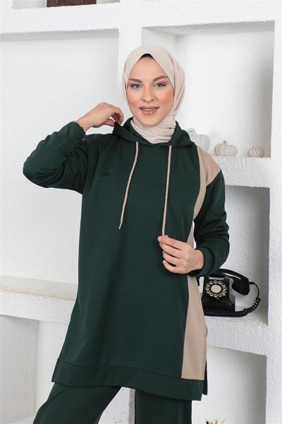 Oversize Double Örme Eşofman Takımı ZÜMRÜT YEŞİLİ - Thumbnail