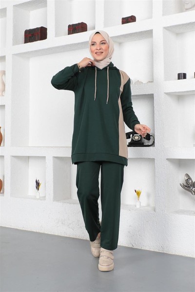 Oversize Double Örme Eşofman Takımı ZÜMRÜT YEŞİLİ - Thumbnail