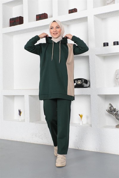 Oversize Double Örme Eşofman Takımı ZÜMRÜT YEŞİLİ - Thumbnail