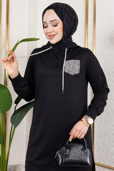 Parıltı Detaylı Spor Takım SİYAH - Thumbnail