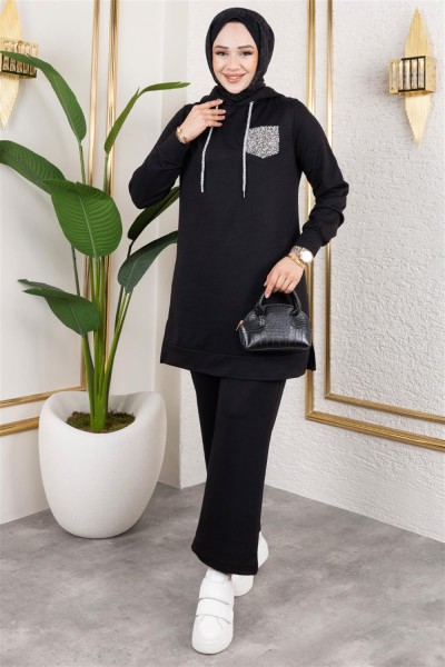 Parıltı Detaylı Spor Takım SİYAH - Thumbnail