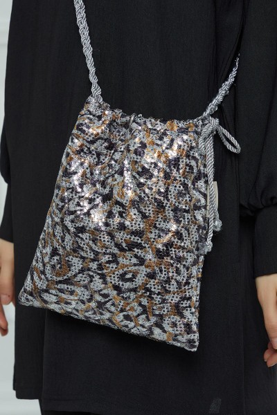 Sequined Long Strap Bag,CE-10 Gray Brown Sequined - Thumbnail