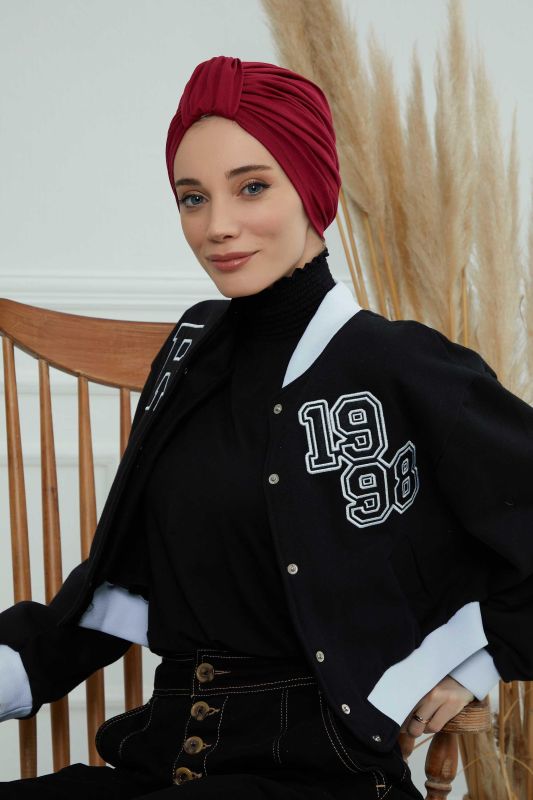 بونيه من القطن الممشط، B-68 أحمر كلاريت - 2