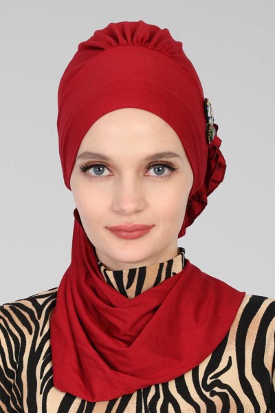 Moda Çizgi - Combed Cotton Ready Scarf, HT-72 Claret Red