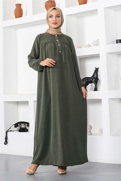 Pileli Aerobin Elbise HAKİ - Thumbnail