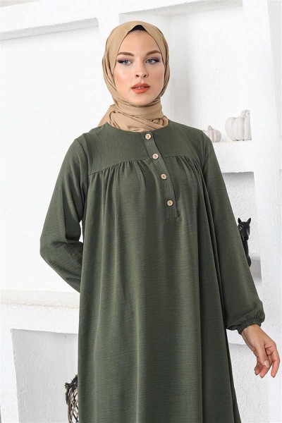 Pileli Aerobin Elbise HAKİ - Thumbnail