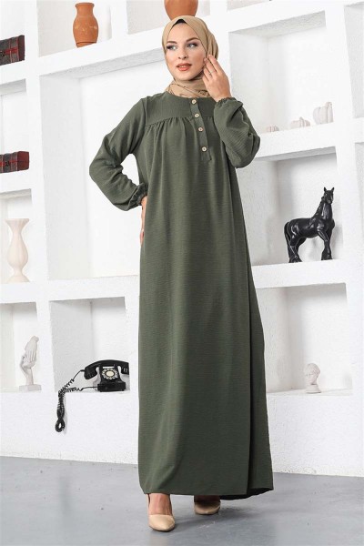 Pileli Aerobin Elbise HAKİ - Thumbnail