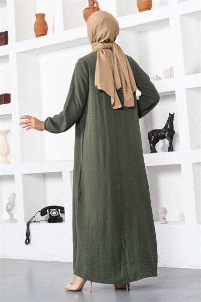 Pileli Aerobin Elbise HAKİ - Thumbnail