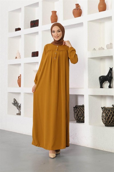 Pileli Aerobin Elbise TABA - Thumbnail