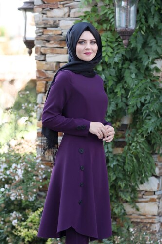 Moda Çizgi - Pileli Takım Elbise MC0035 Mürdüm