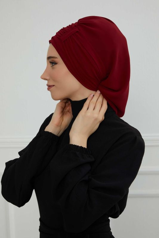 Pileli Tasarım Şifon Hazır Türban,HT-107,HT-107 Bordo - 4