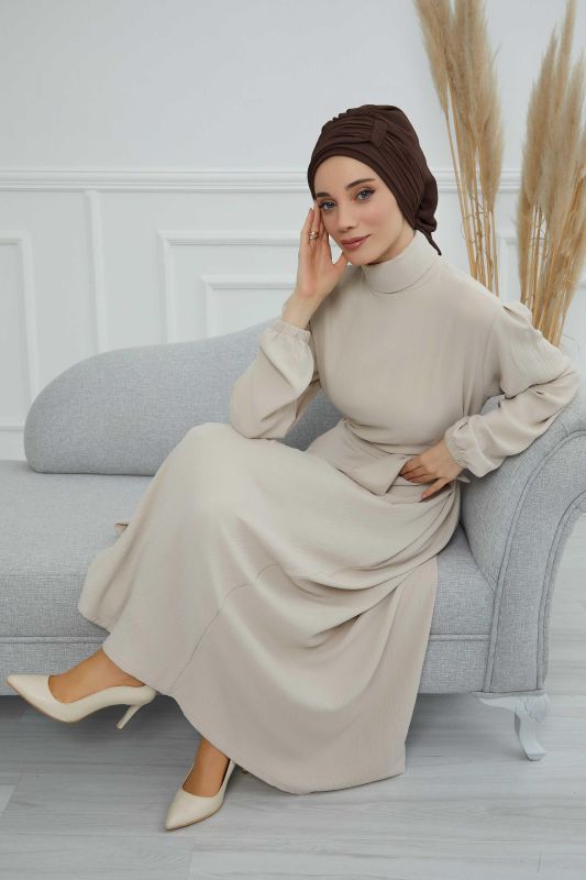 Pileli Tasarım Şifon Hazır Türban,HT-107,HT-107 Kahverengi - 6