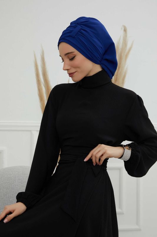 Pileli Tasarım Şifon Hazır Türban,HT-107,HT-107 Saks Mavisi - 2