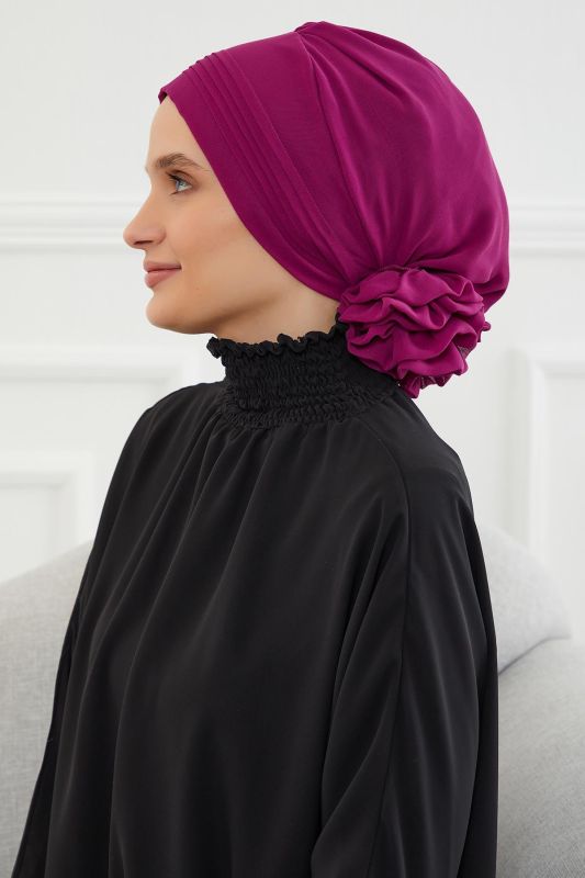 Pileli Tasarım Şifon Hazır Türban,HT-31,HT-31 Fuşya - 4