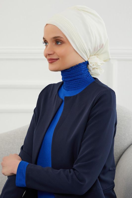 Pileli Tasarım Şifon Hazır Türban,HT-31,HT-31 Krem - 6