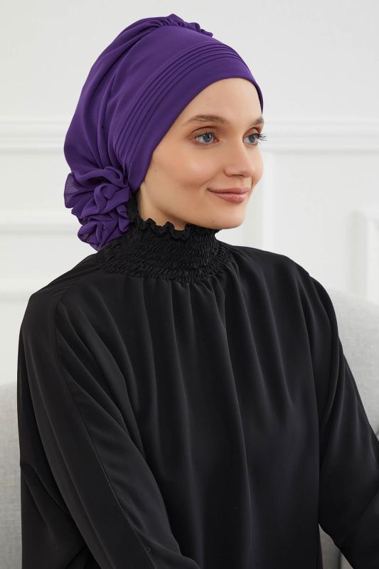Pileli Tasarım Şifon Hazır Türban,HT-31,HT-31 Mor - 3