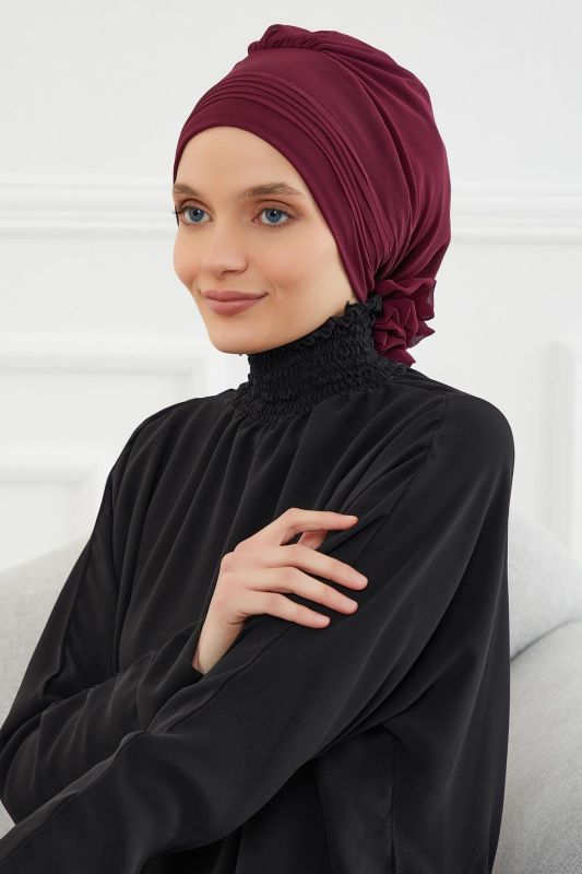 Pileli Tasarım Şifon Hazır Türban,HT-31,HT-31 Mürdüm - 1