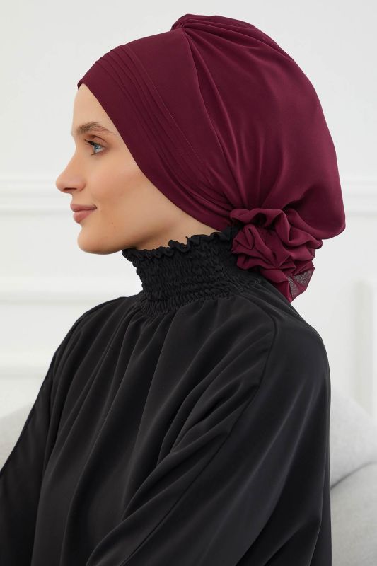 Pileli Tasarım Şifon Hazır Türban,HT-31,HT-31 Mürdüm - 2