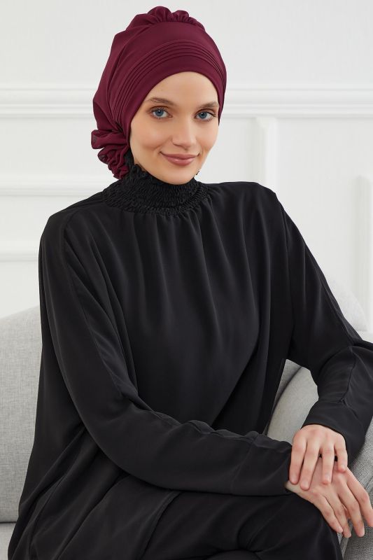 Pileli Tasarım Şifon Hazır Türban,HT-31,HT-31 Mürdüm - 3