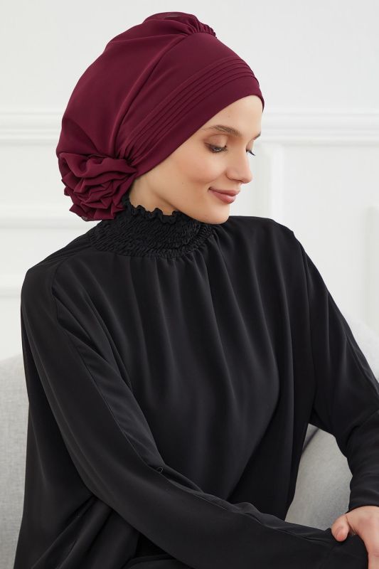 Pileli Tasarım Şifon Hazır Türban,HT-31,HT-31 Mürdüm - 6
