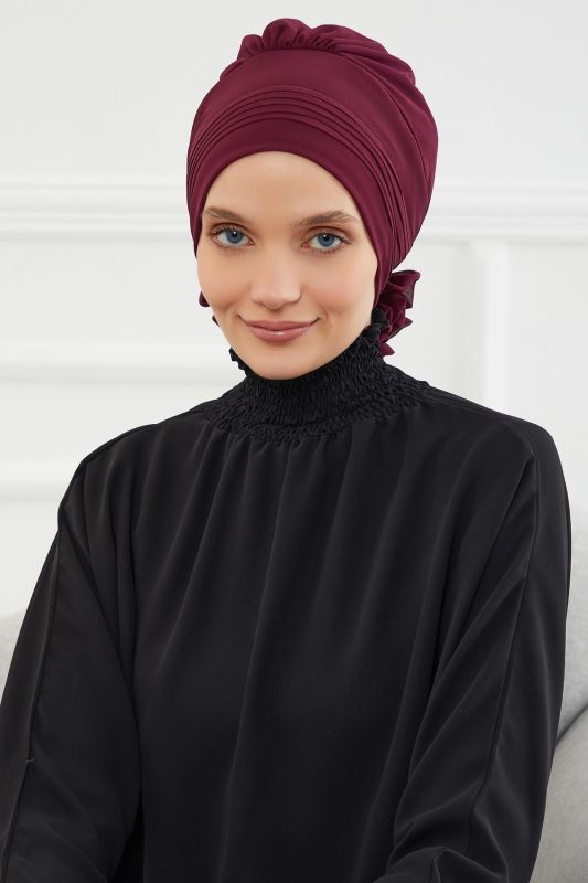 Pileli Tasarım Şifon Hazır Türban,HT-31,HT-31 Mürdüm - 7