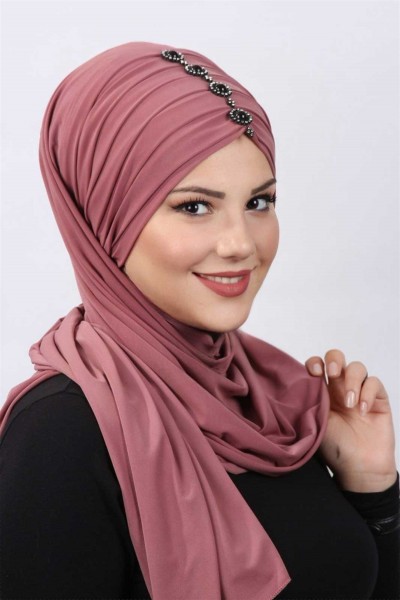 Pileli Taşlı Şal Gül Kurusu - 2
