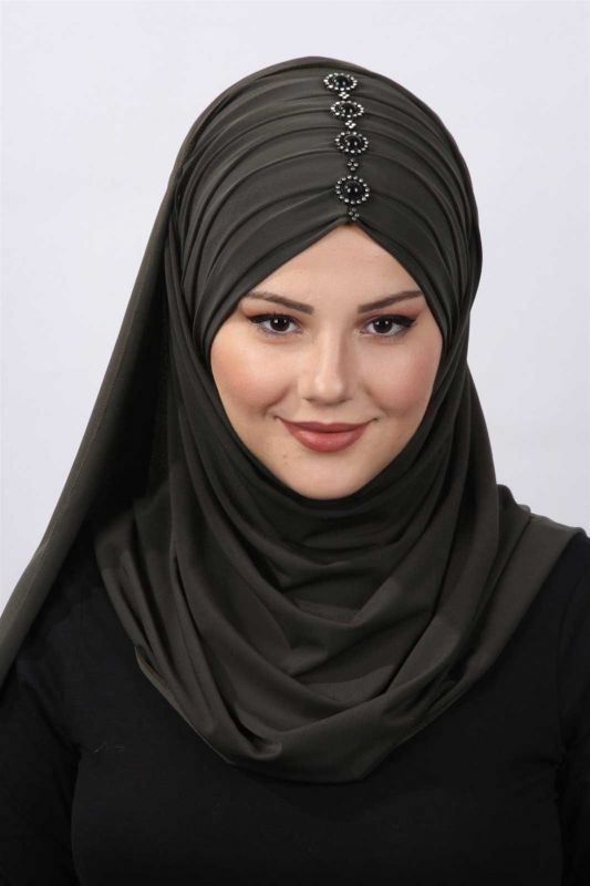 Pleated Stone Shawl Khaki - 1