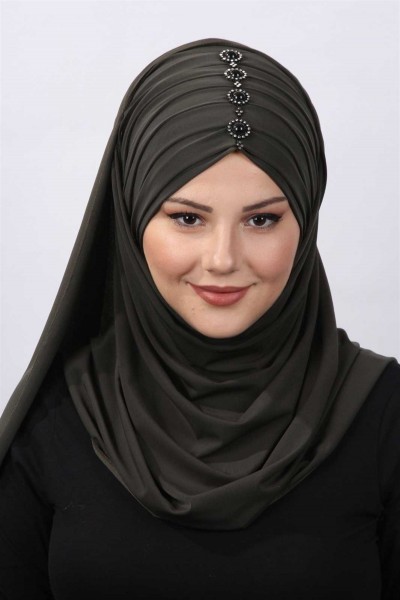 Pleated Stone Shawl Khaki - 2