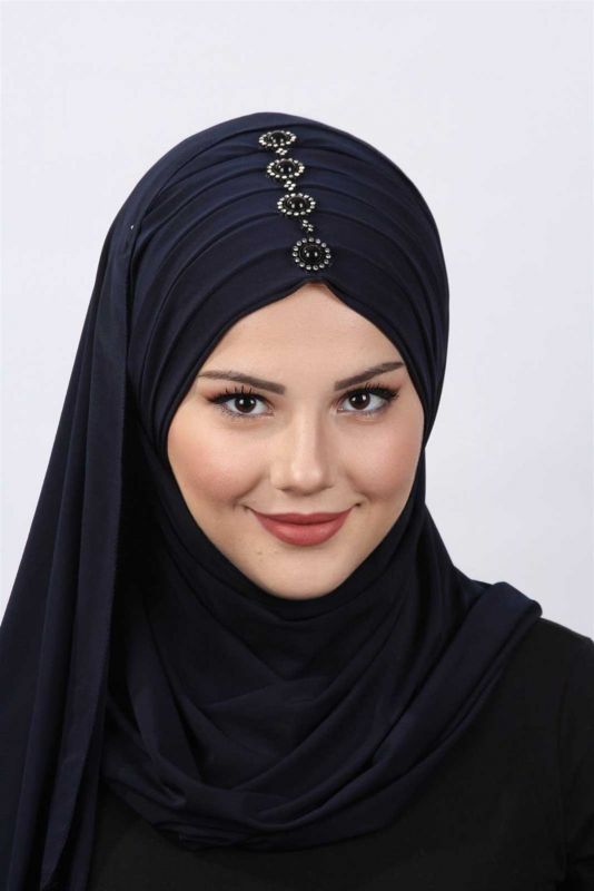 Pleated Stone Shawl Navy Blue - 1