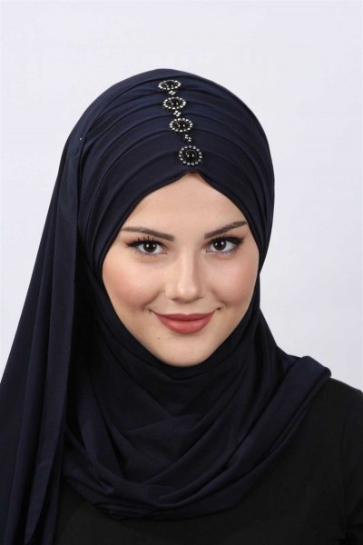 Pleated Stone Shawl Navy Blue - 2
