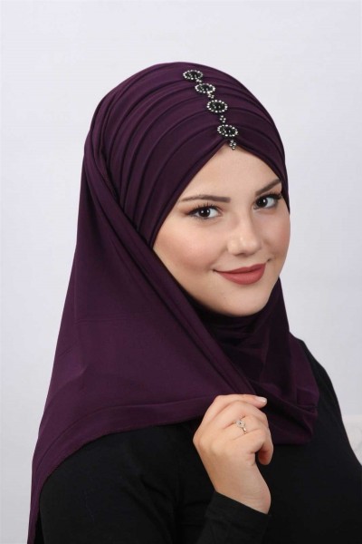Pleated Stone Shawl Plum - 2