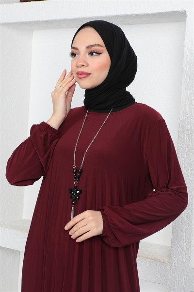 Piliseli Sandy Elbise BORDO - Thumbnail