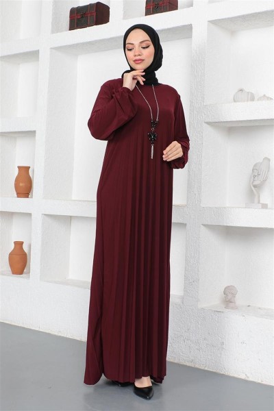 Piliseli Sandy Elbise BORDO - Thumbnail