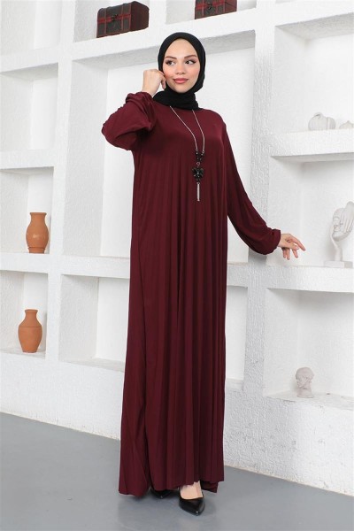 Piliseli Sandy Elbise BORDO - Thumbnail