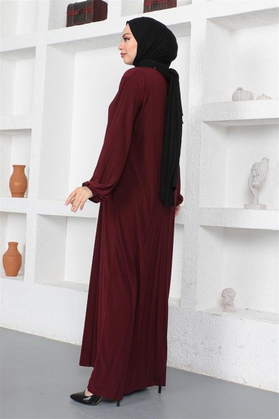 Piliseli Sandy Elbise BORDO - Thumbnail