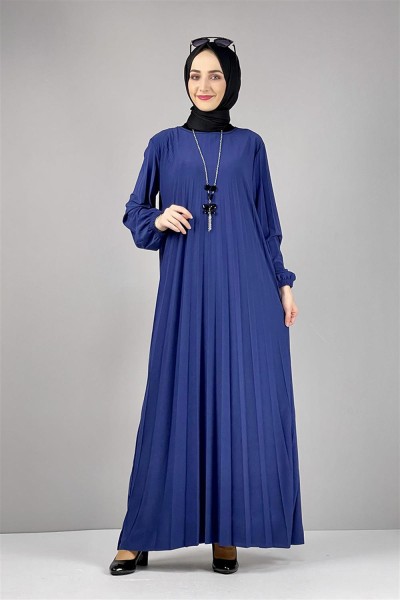 MG - Piliseli Sandy Elbise İNDİGO