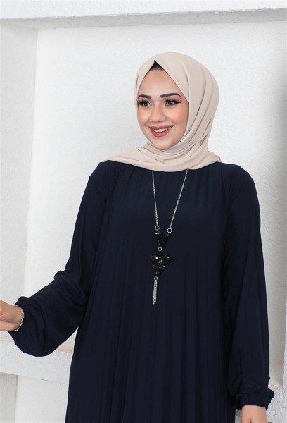 Piliseli Sandy Elbise LACİVERT - Thumbnail