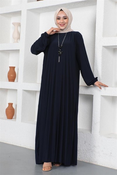 Piliseli Sandy Elbise LACİVERT - Thumbnail