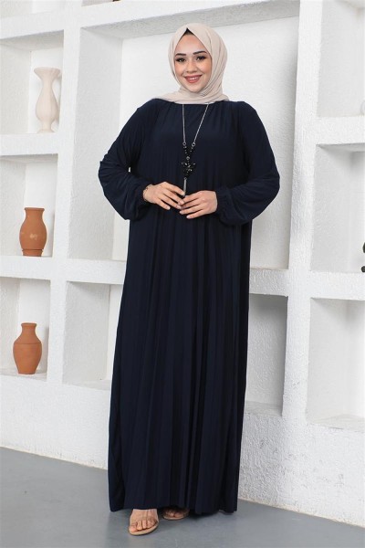 Piliseli Sandy Elbise LACİVERT - Thumbnail