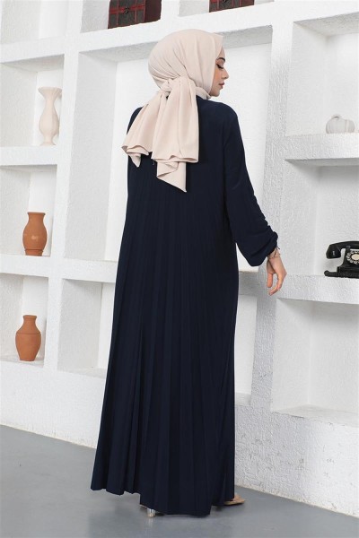 Piliseli Sandy Elbise LACİVERT - Thumbnail