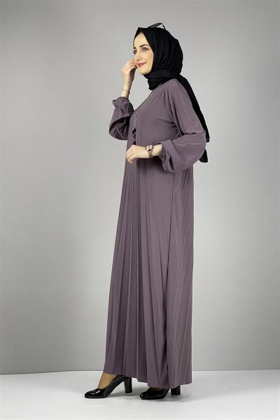 Piliseli Sandy Elbise LİLA - Thumbnail