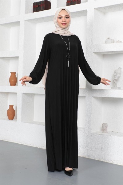 MG - Piliseli Sandy Elbise SİYAH