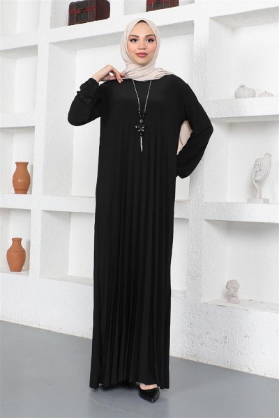 Piliseli Sandy Elbise SİYAH - Thumbnail