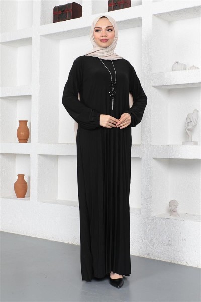 Piliseli Sandy Elbise SİYAH - Thumbnail