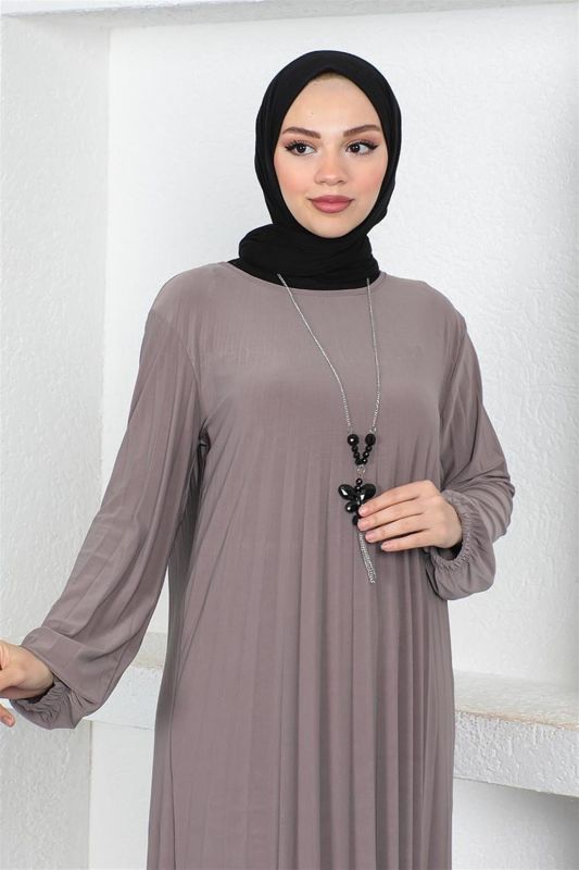 Piliseli Sandy Elbise VİZON - 4