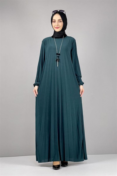 MG - Piliseli Sandy Elbise ZÜMRÜT YEŞİLİ