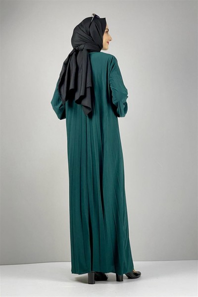 Piliseli Sandy Elbise ZÜMRÜT YEŞİLİ - Thumbnail