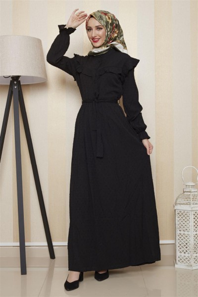 Pıt Pıt Desen Tesettür Elbise - Thumbnail