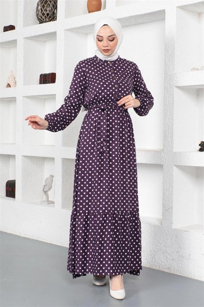 SGS - Puantiye Desenli Viskon Elbise LİLA